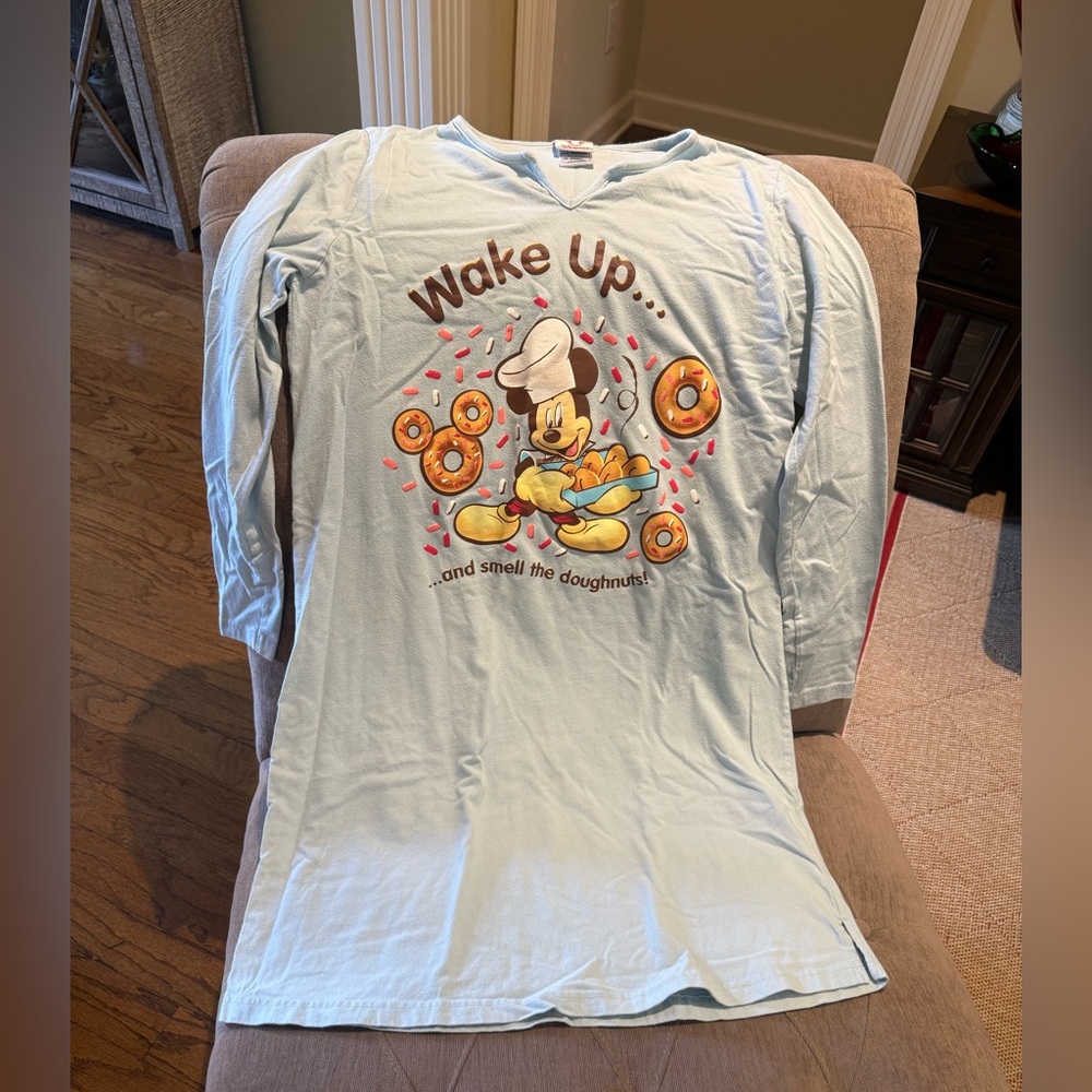 Wake Up and Smell the Doughnuts Mickey Mouse Nightgown M/L